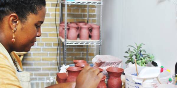 Studio Access Resident Kourtenay making clay pots in her studio at the Visual Arts Center of Richmond