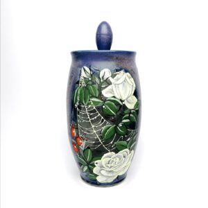 ceramic pot with painted with tattoo art
