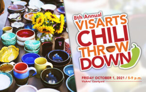 graphic featuring ceramic bowls for VisArts 8th annual chili throwdown event