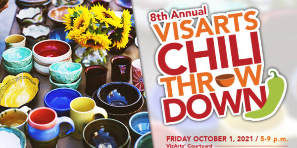 graphic featuring ceramic bowls for VisArts 8th annual chili throwdown event