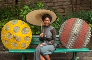 Artist Tamara Belinda of Crown Inspired with african print parasols
