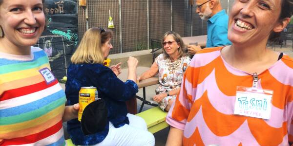 Tesni Stephen VisArts Education Manager and Jordan Brown Education Director pose for a picture during Teacher appreciation day